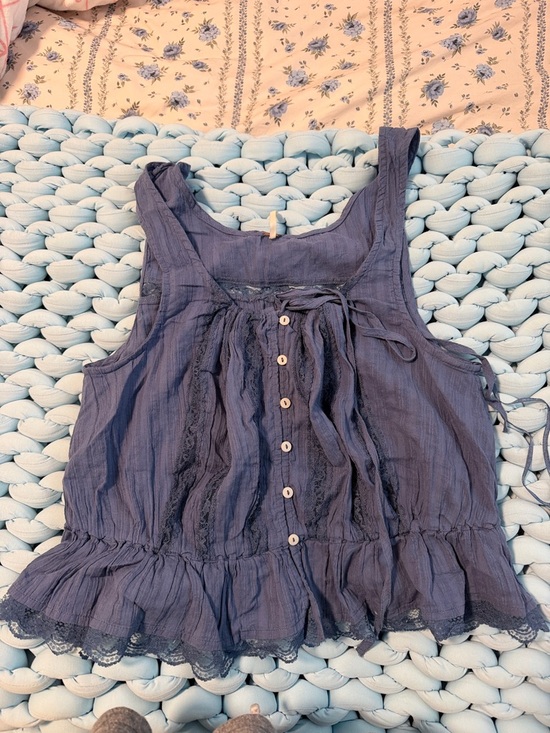 Buckle Tops - Buckle Navy Lace-Trim Button-Front Tank